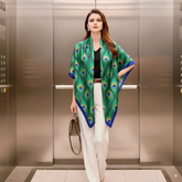 180x90 Seidenschal Grün Blau Pfau Muster N141